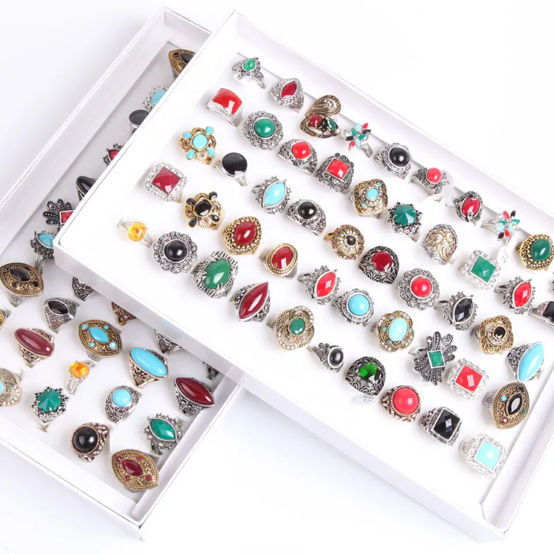 Wholesale Fashion bulk mixed styles metal alloy gem turquoise jewelry rings discount promotion