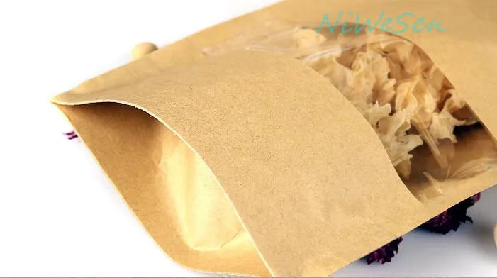 16X22+4cm X grip zipper seal reusable standing brown kraft paper ziplock bag-dried mango&walnuts packing sack-food bags 