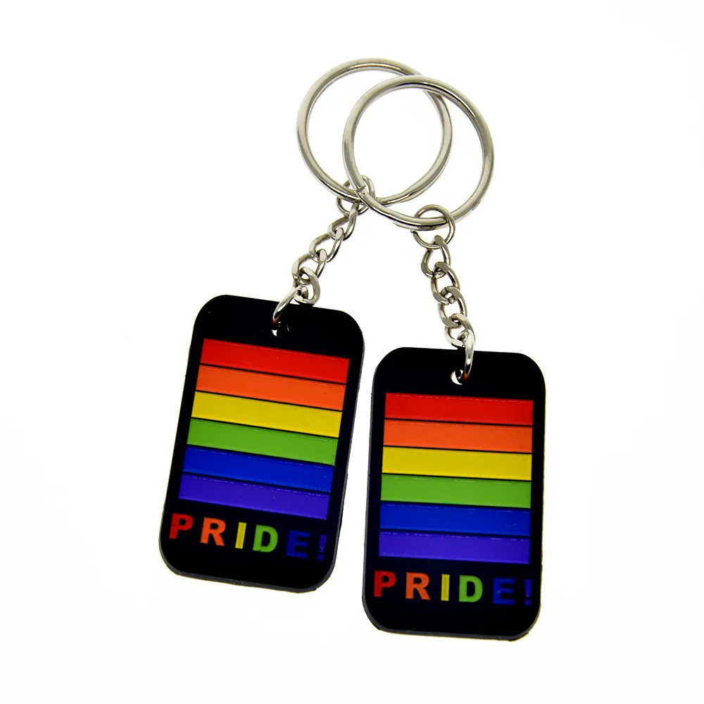 Pride Silicone Rubber Dog Tag Keychain Rainbow Tink Refled Logo Decoration for Promocional Gift264s