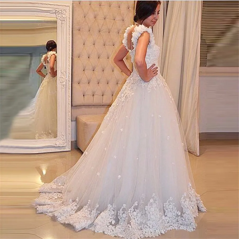 Princess Spaghetti Straps Floral Lace A-line Wedding Dress Scatted Appliques Lace Wedding Gown Bridal Gown vestido curto de noiva