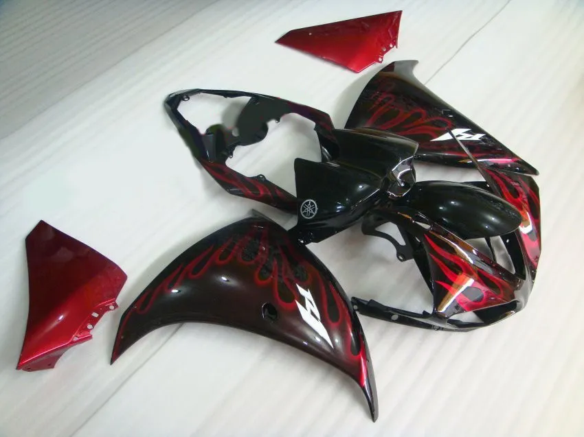 Injection mold free customize fairing kit for Yamaha YZF R1 09 10 11-14 red flames black fairings set YZF R1 2009-2014 OY16