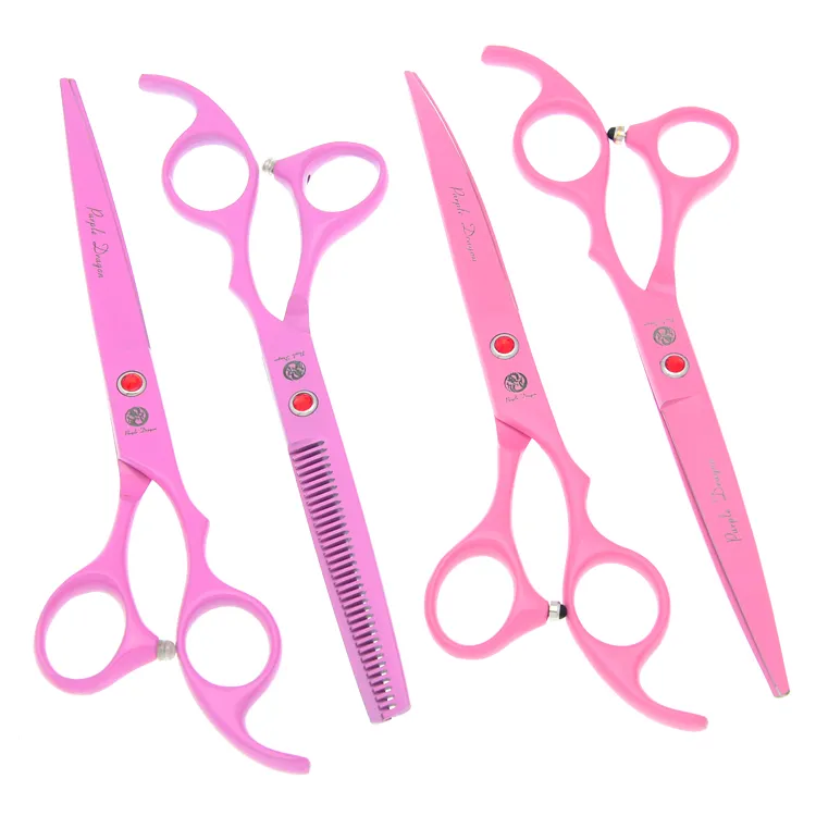 7.0Inch Purple Dragon Professional Pet Scissors for Dog Grooming Cutting Scissors & Thinning Scissors Curved Shears JP440C Tesoura , LZS0372