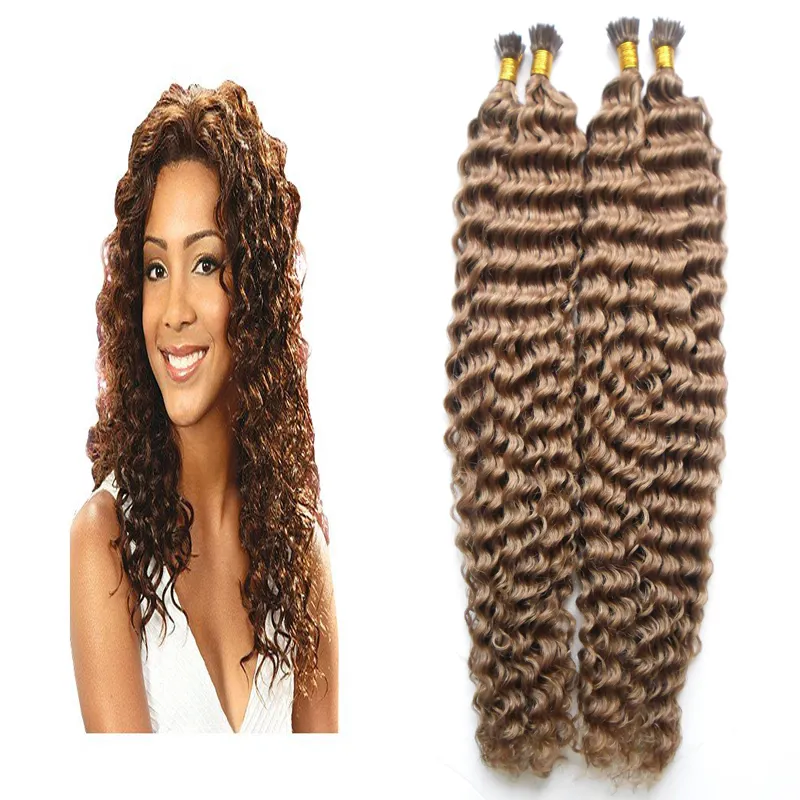 Medium Brown Keratin Hair Extension 200g/Strands Curly Fusion