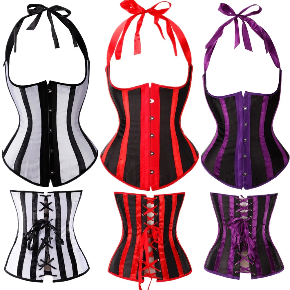 Sexy Stripe Underbust Corset Taille Cincher Bodylift Bustier Halter Cou Bretelles Bodyshaper vêtements Plus La Taille S-6XL296C