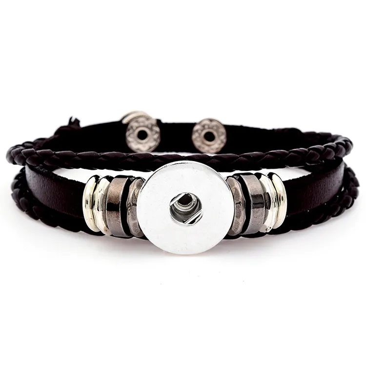 Noosa Multi layer braided Leather bracelets 18MM Chunks Interchangeable Ginger Snap Button Charms bangle For women men s Fashion Jewelry