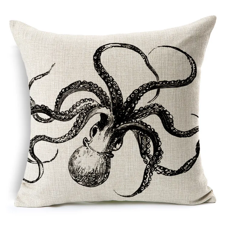 Squid Octopus Coussin de coussin Simple Colon de canapé en lin en coton épais Scandinavia Tableau d'oreiller carré pour chambre 45cm45c7469545