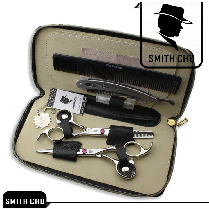 Tijeras de adelgazamiento de corte de cabello profesional Smith Chu de 6,0 pulgadas JP440C Tijeras de peluquero 62HRC Juego de peluquería con bolsa de peluquería, LZS0003