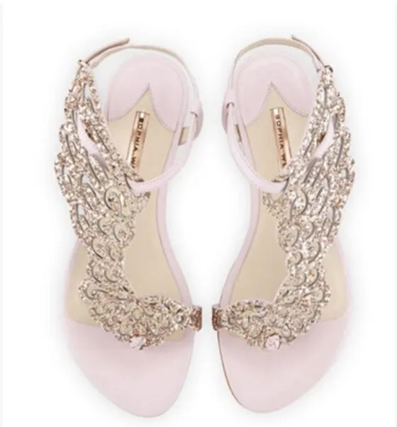 2017 femmes sexy or strass sandale gladiateur sandales plates talon ailes sandales chaussures de mariage paillettes parti chaussure papillon