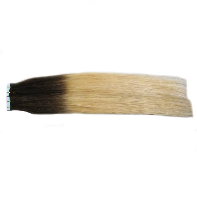 Bande de cheveux humains naturels ombrés en 1b/613, Double bande dessinée dans les extensions de cheveux humains, 40 pièces, trame de peau lisse, 100g