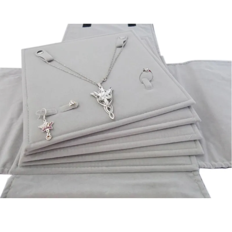 Portable multifunktionale Samt Schmuck Display Lagerung Travel Roll Bag Organizer für Anhänger Halskette Ohrringe Ring Set Halter