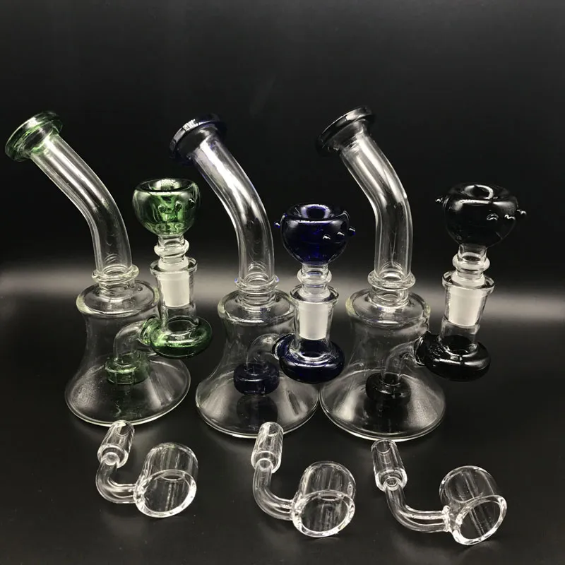 3 Farben Glasbongs Bohrinseln mit kostenlosen 3mmXL dicken Quarz-Banger-Nagel 6 Zoll weiblich 14mm Becher Bong Dab Rigs Wasserpfeifen