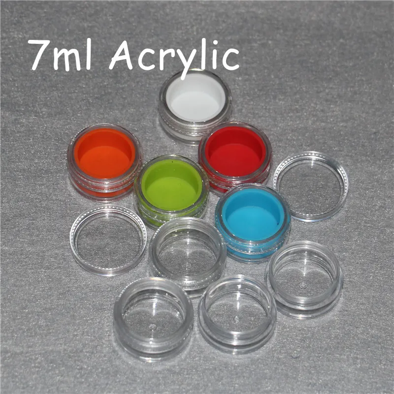 Custom printing plastic container with silicone liner 3ml 5ml 6ml 7ml 10ml acrylic jar for wax dab bhoacrylic clear wax container7850671