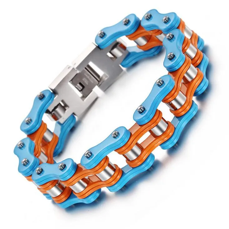 Zwart Groen Oranje Zilver Blauw Mannen Vrouwen Fietsketting Armband Rvs Biker Fiets Motorfiets Link Chain Punk Zware Jewelr276M