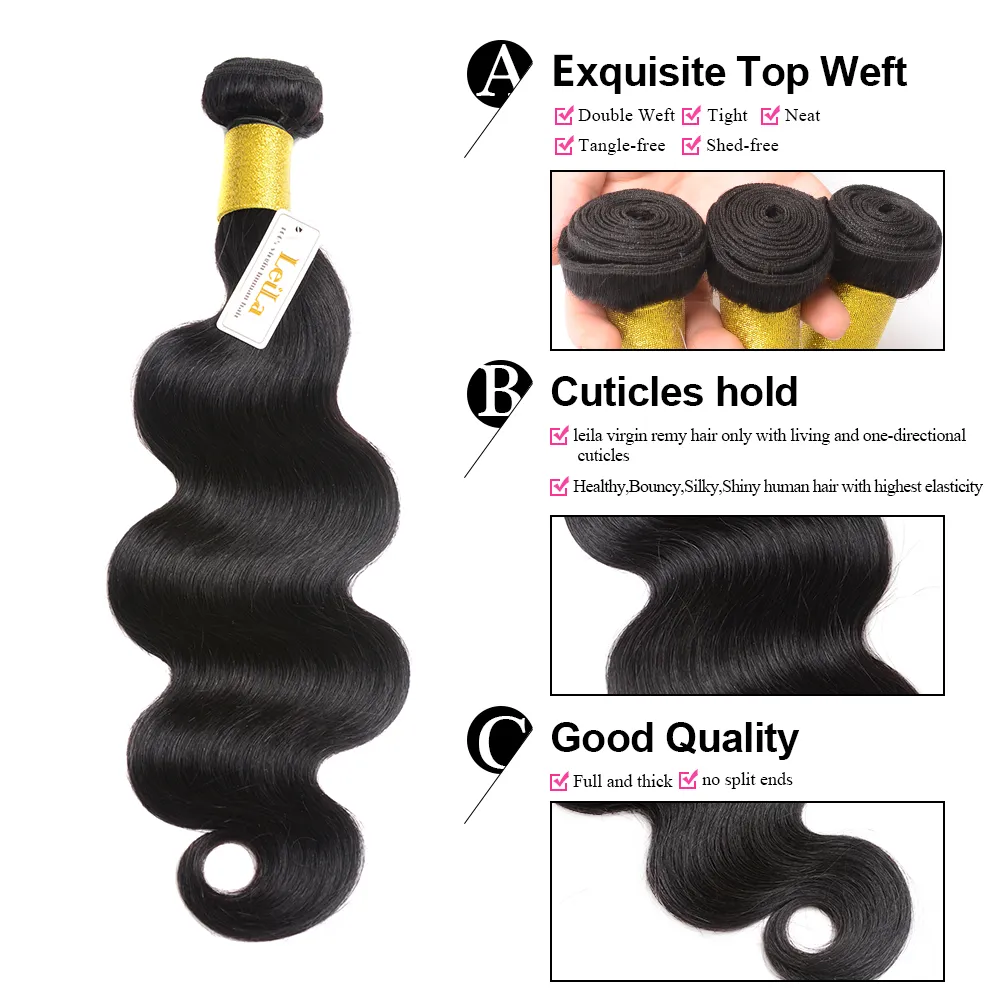 Brezilyalı saç 3 demetle dantel kapanış 4peeces işlenmemiş insan saçı remy saç örgüsü vücut dalgalı paketler satın almak kapanır3206655