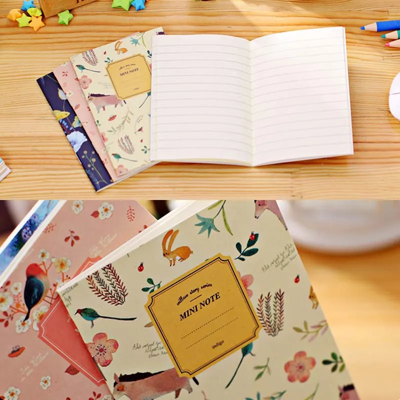 4 sztuk / zestaw Kawaii Cute Flowers Ptaki Zwierząt Notebook Paint of Diary Book Journal Record Office School Supplies