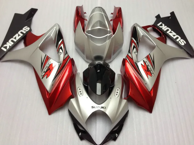 Gorąca sprzedaż Zestaw targowy dla Suzuki GSXR1000 07 08 Wine Red Silver Fairings Set GSXR1000 2007 2007 OT32