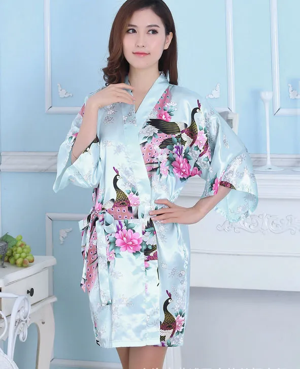 Seide Satin Hochzeit Braut Brautjungfer Robe Kurze Kimono Nacht Robe Floral Bademantel Peignoir Femme Mode Dressing Kleid For261d