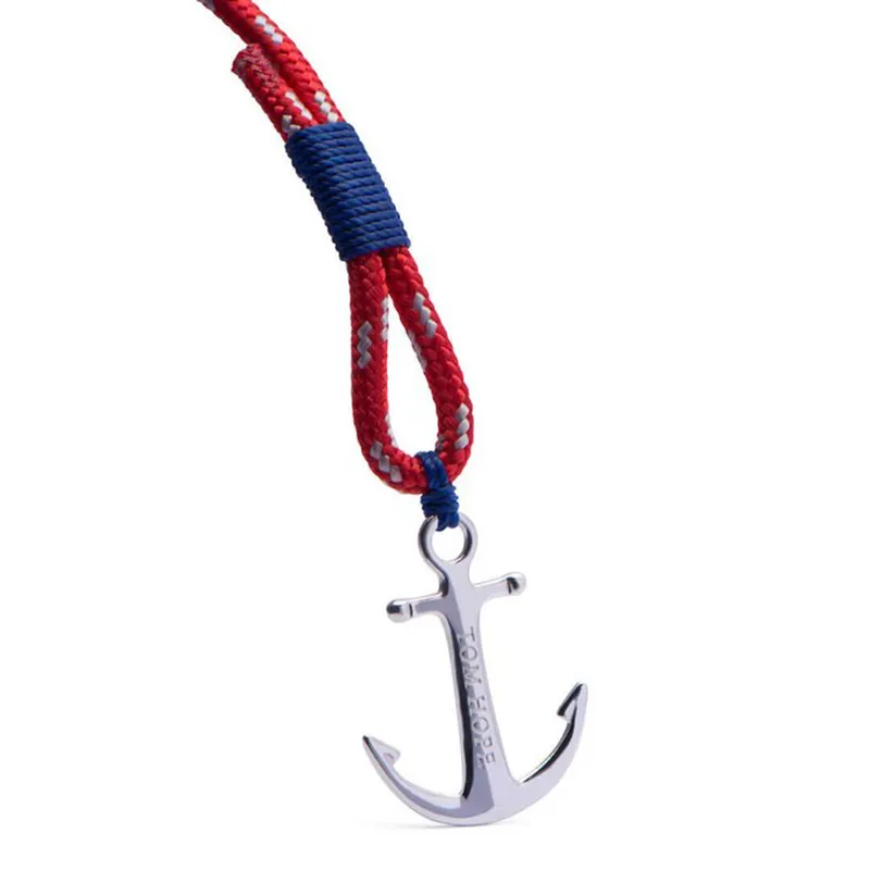 Bracelet Tom Hope 4 tailles fil bleu arctique chaînes de corde rouge ancre en acier inoxydable breloques jonc avec boîte et étiquette TH9216r