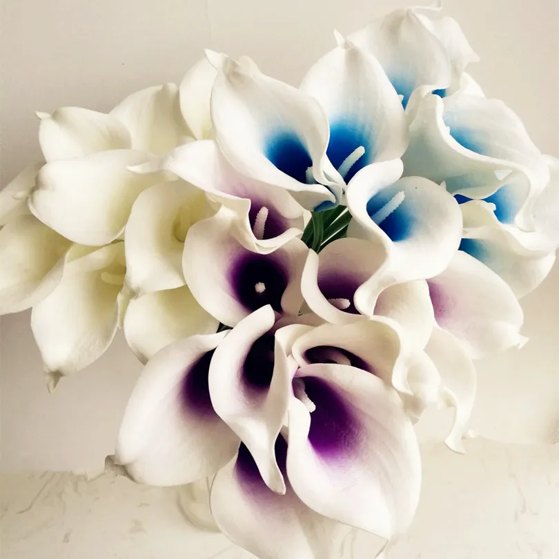 REAL TOUCH Callas 108P 35cm/13.78"Fiori artificiali Calla Lilies PU Fiore bianco/nero/corallo/viola per bouquet da sposa fai da te Forniture nuziali