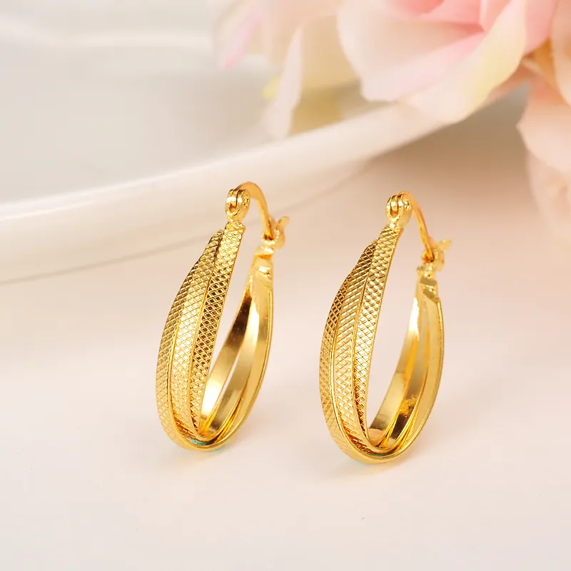 Trendige Ohrringe für Damen, 24 Karat Gelb, echtes massives Gold, GF-Schmuck, arabischer Naher Osten, Afrika, indischer brasilianischer Dubai-Schmuck, Technology327G