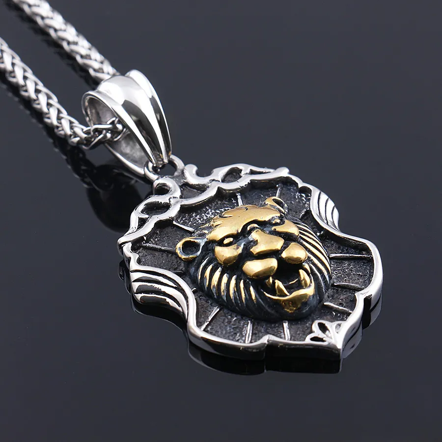 Coole Männer Big Lion Head Anhänger Halskette Tierkönig Gold plattiert Edelstahlanhänger - einschließlich Halsketten MP6402750