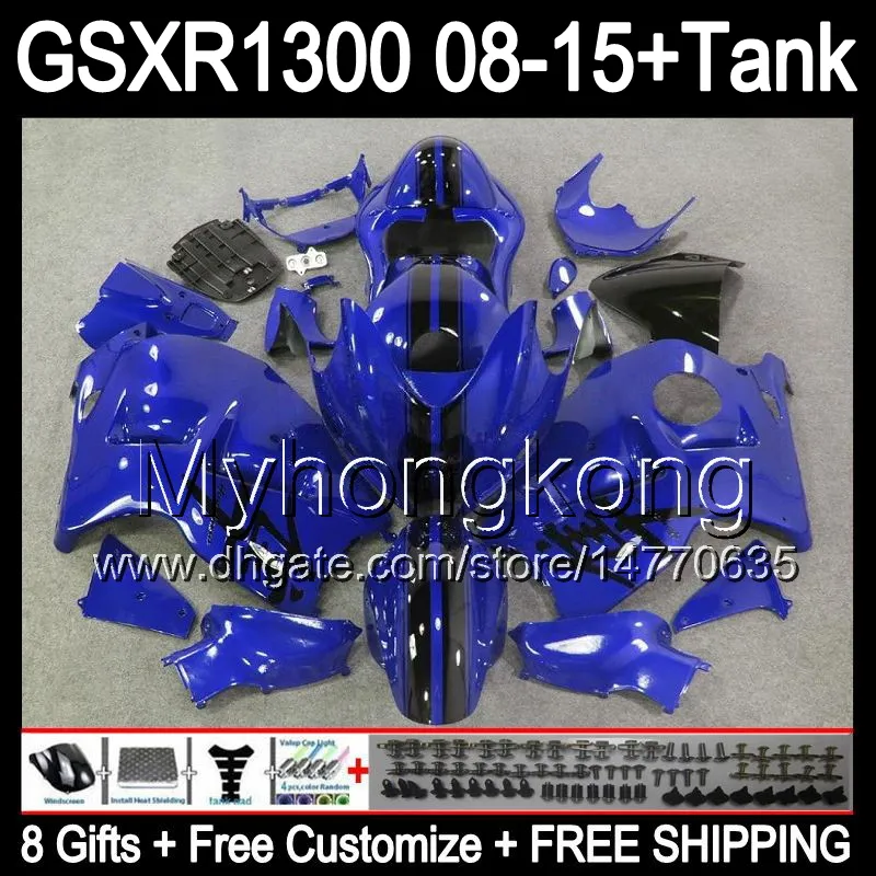 Azul brillante 8 regalos para SUZUKI Hayabusa GSXR1300 08 15 GSXR-1300 14MY87 GSXR 1300 GSX R1300 08 09 10 11 12 13 14 15 Kit de carenado azul negro