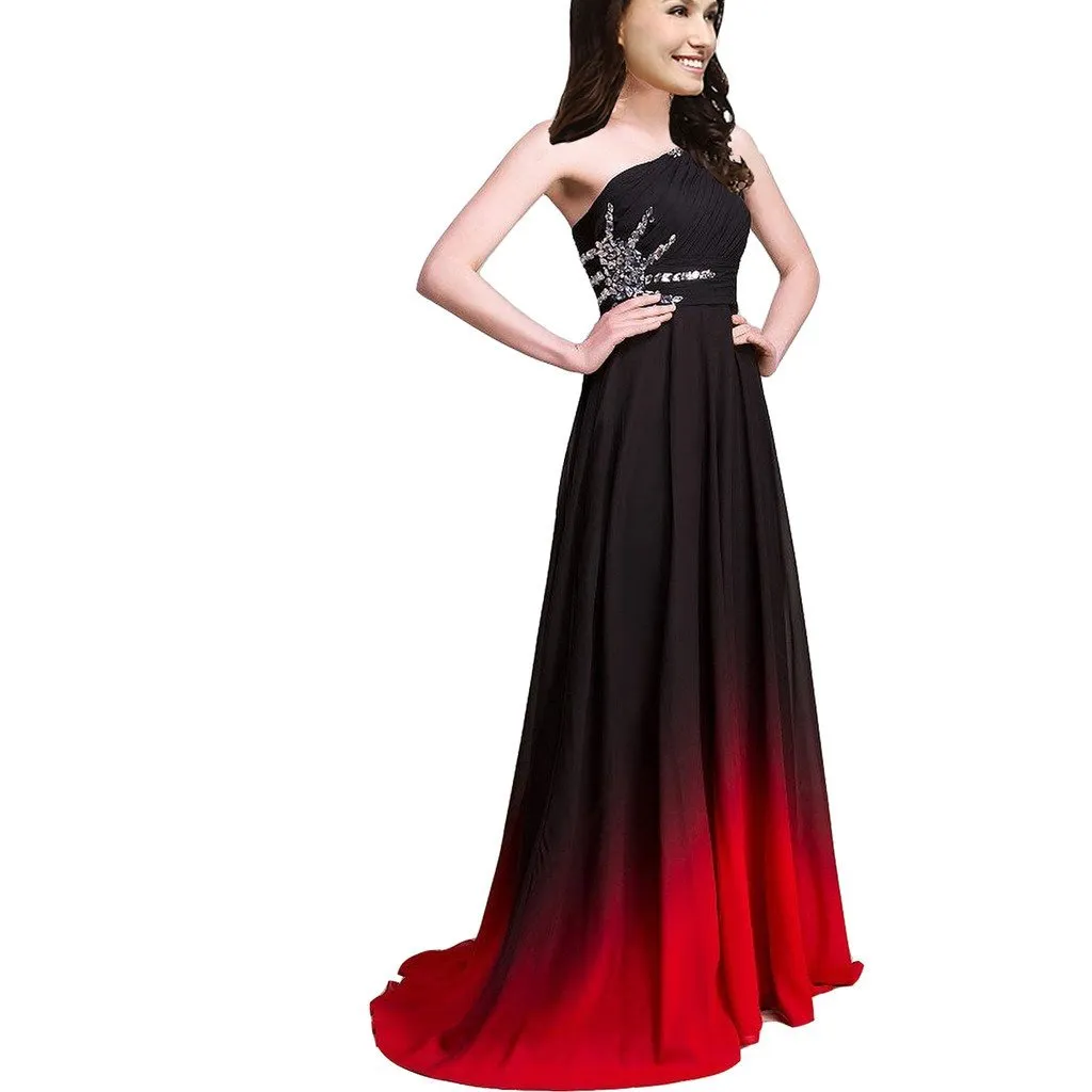 Gradient Long A Line Chiffon Prom Aftonklänningar Kvinnor Formell Kappor Golvlängd Party Gown QC441