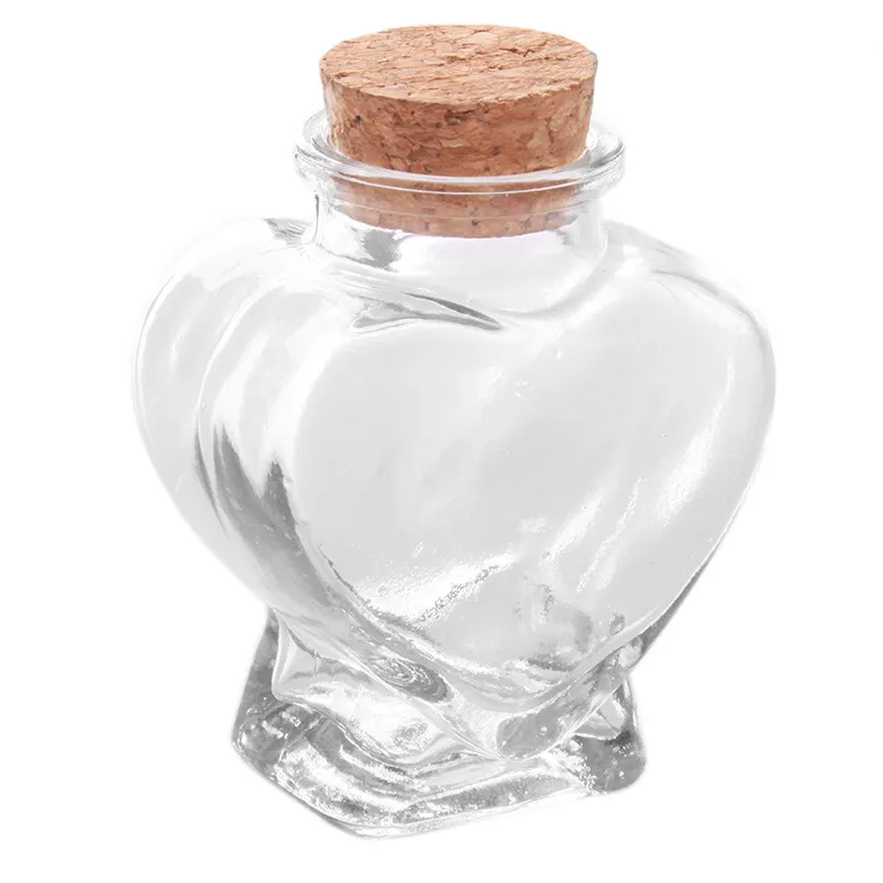 Wholesale- 1pc Mini Clear Cork Stopper Heart Glass Bottles Jewelry  Display Vials Jars Containers Small Wishing Bottles EJ120528