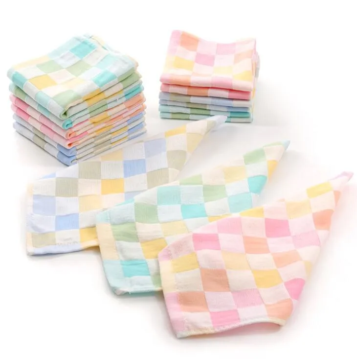 Good A++ Cotton double gauze baby small square lattice small towel baby mouth water towel gift TL018 mix order as your needs