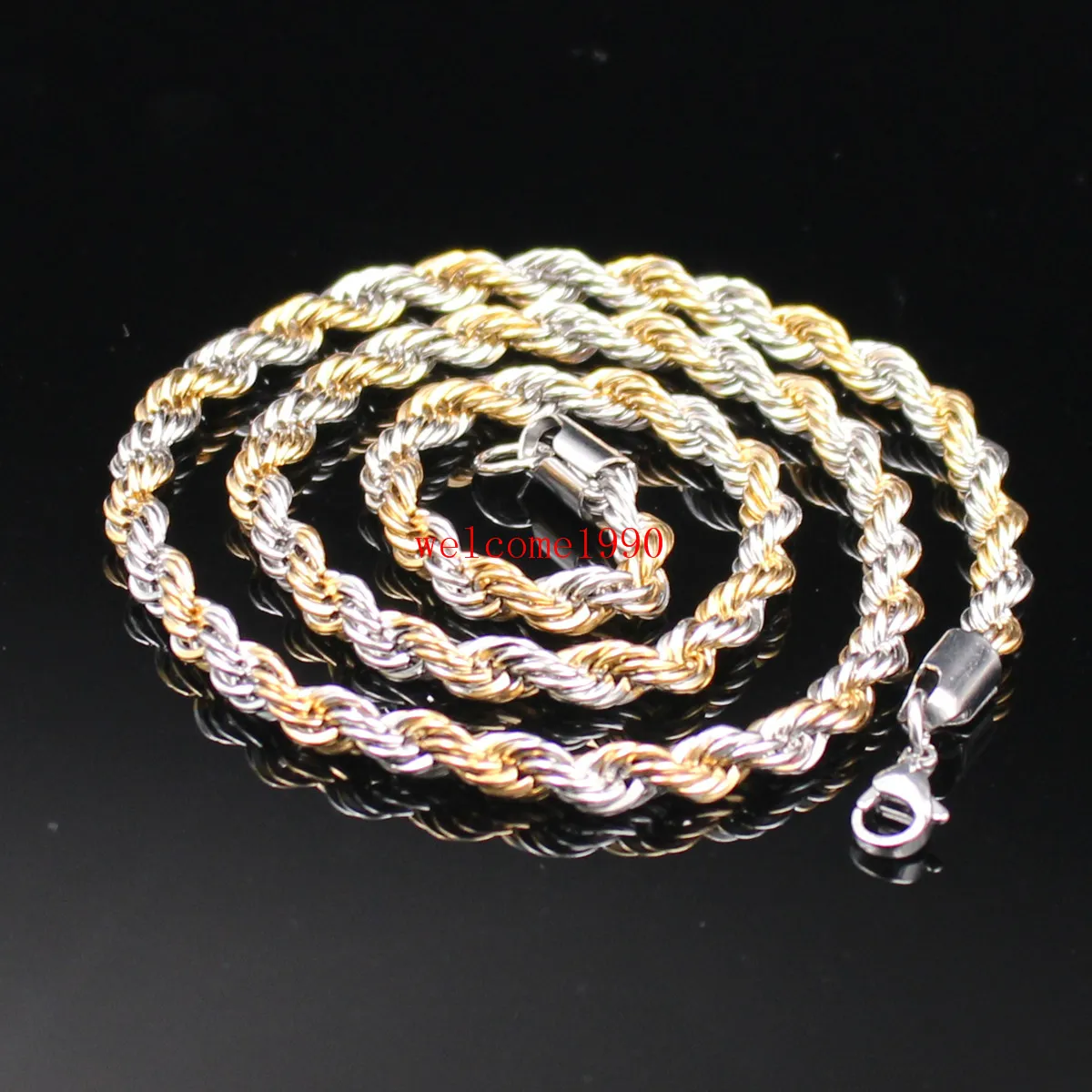 24 tum 5mm / 6mm guld silver rostfritt stål twisted singapore kedja rep kedja länk halsband kvinnor män helt nya