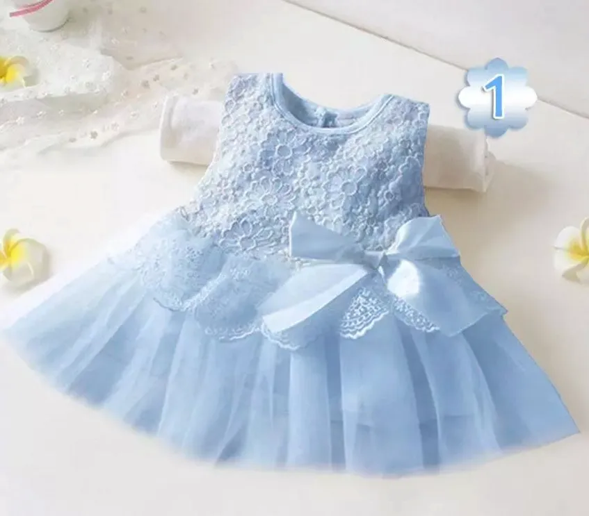 2017 Bébé fille arc robe princesse robe enfants dentelle patchwork robes sans manches fleur fille robe de soirée enfants vêtements de mode