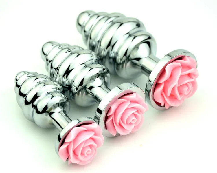 Metallskruvtråd rumpa anal plug rostfritt stål rumpa plugpink rose dekorera analsex leksaker produkt3664434