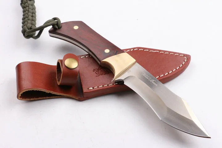 Специальное предложение Wild Boar D2 Стальный фиксированный лезвие нож 60 -часовой атласная отделка на открытом воздухе для походов по пешеходным ножам с кожаной оболочкой