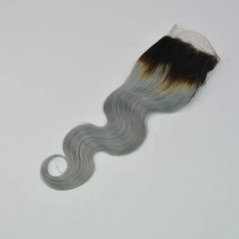 4x4 Straight Lace Colored Closure 1B/Grey Brazilian Remy Human Hair Baby Hair Free Part