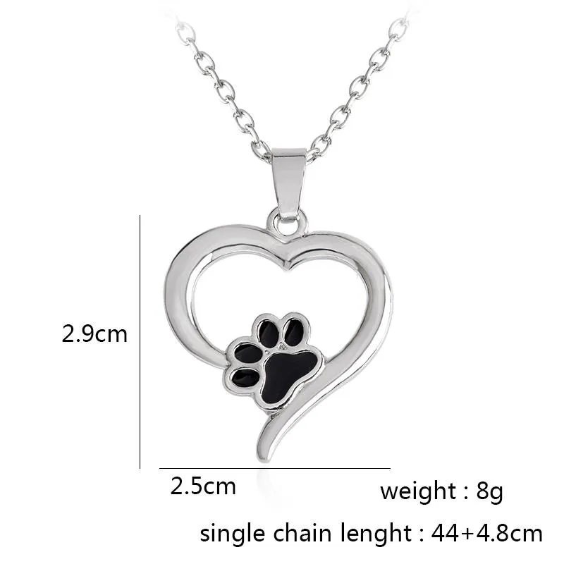 925 Silver Plating Heart Paw Print Necklace Pet Memorial Personality Cat Dog Lovers Necklace Jewelry Wholesale