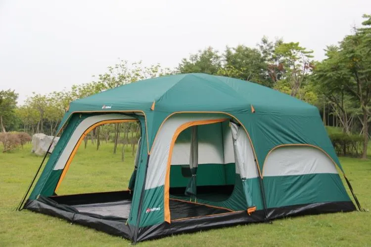 Ultralarge tente abri tabernacle lodge une salle deux chambres double couche 6-12 personnes utiliser des tentes de camping familiales en plein air