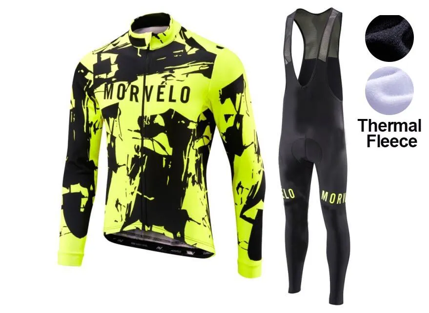 2024 Fluo Jaune Morvelo Hiver Cyclisme Jersey Pantalon Ensemble Ropa Ciclismo Thermique Polaire Coupe-Vent Vêtements De Cyclisme Vélo Vêtements Costume