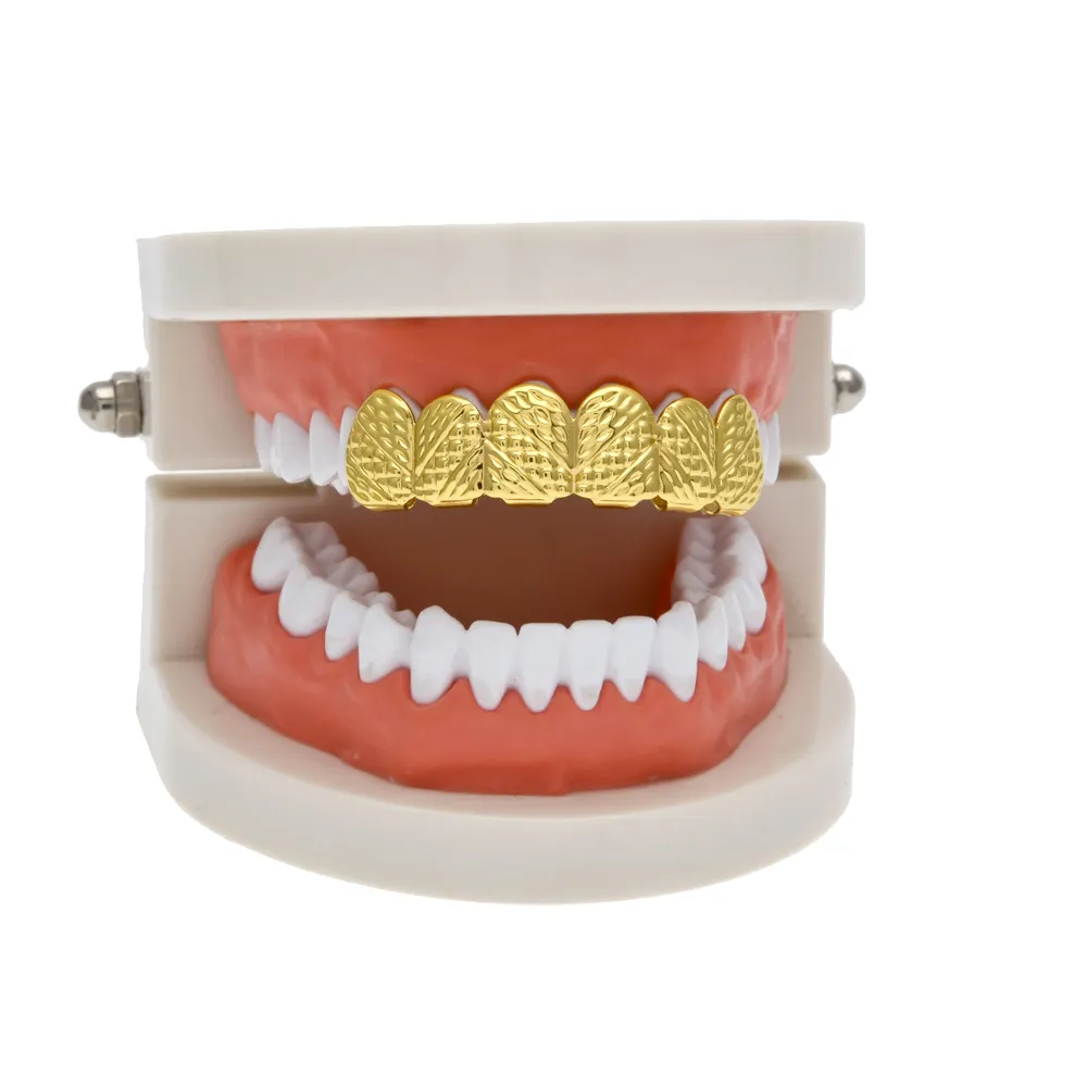 Neues echtes Gold versilbert HIP HOP Gitterform Zähne Grillz Top Bootom Groll Set mit Silikon Fashion Party Schmuck