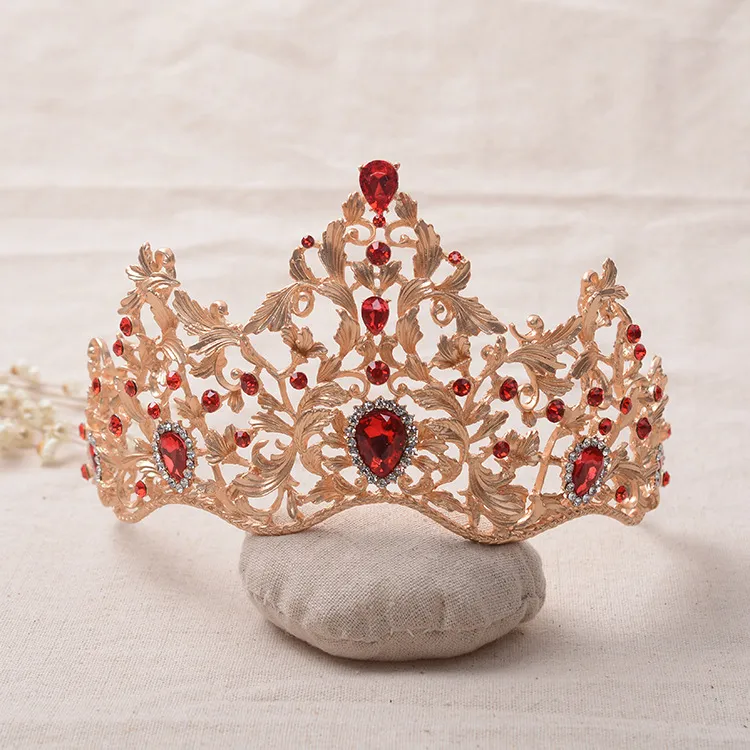빈티지 바로크 신부 왕관은 웨딩 왕관과 크라운 15 * 10 H18을 설정 화이트 다이아몬드 기절 골드 레드 크리스탈 공주 모자를 설정합니다