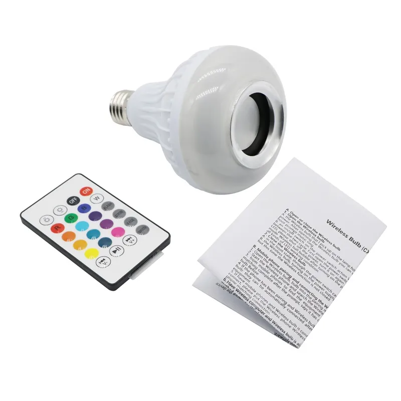 Lampadine a LED E27 Lampadina altoparlante LED Bluetooth 6W senza fili RGBW Illuminazione riproduzione musicale con telecomando IR a 24 tasti