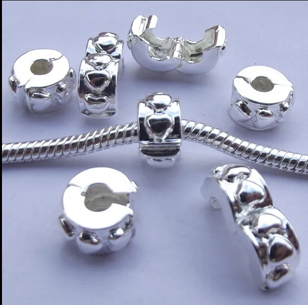 Wisiorek Europejski Silver Plating Safe Lock Koraliki Bezpieczeństwo Korek Koraliki Stop Loose Pozycjonowanie Przycisk Charms Fit Bransoletki Naszyjnik Accessorie