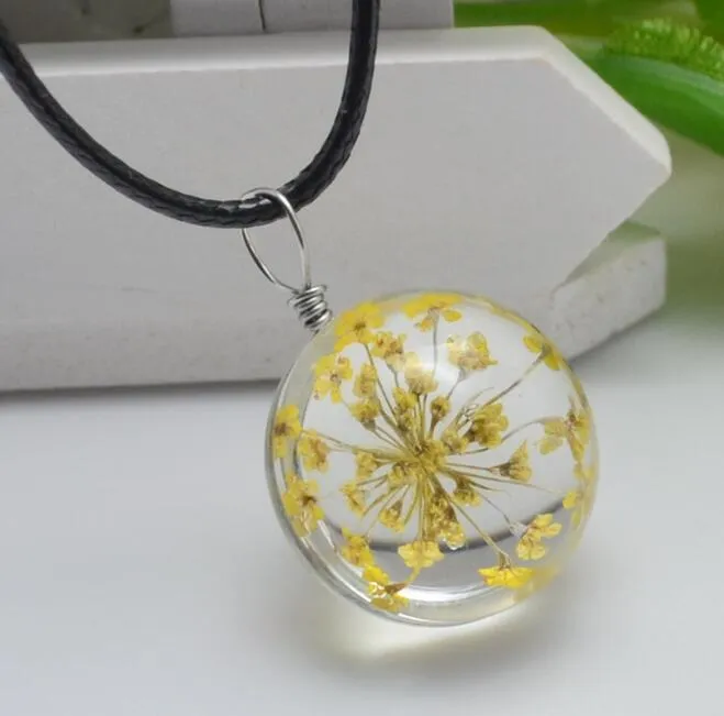 Brand new Explosive handmade plants dried flowers necklace lace flower glass ball pendant WFN315 with chain a 
