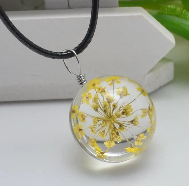 Brand new Explosive handmade plants fleurs séchées collier dentelle fleur boule de verre pendentif WFN315 avec chaîne mélanger l'ordre 20 pièces beaucoup