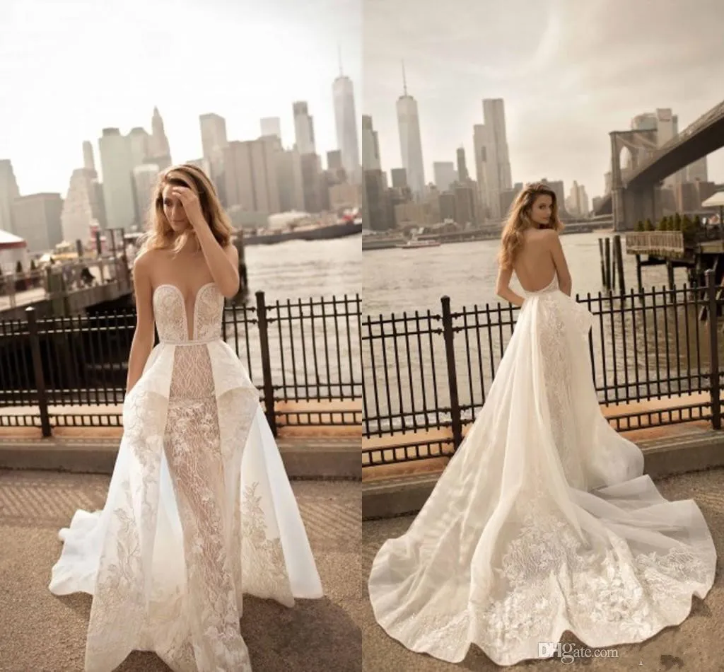 Berta Moda Strapless Vestido De Noiva Sem Costas Sexy Sheer Pura Desmontável Train Lace Vestidos De Noiva Vestidos de Casamento