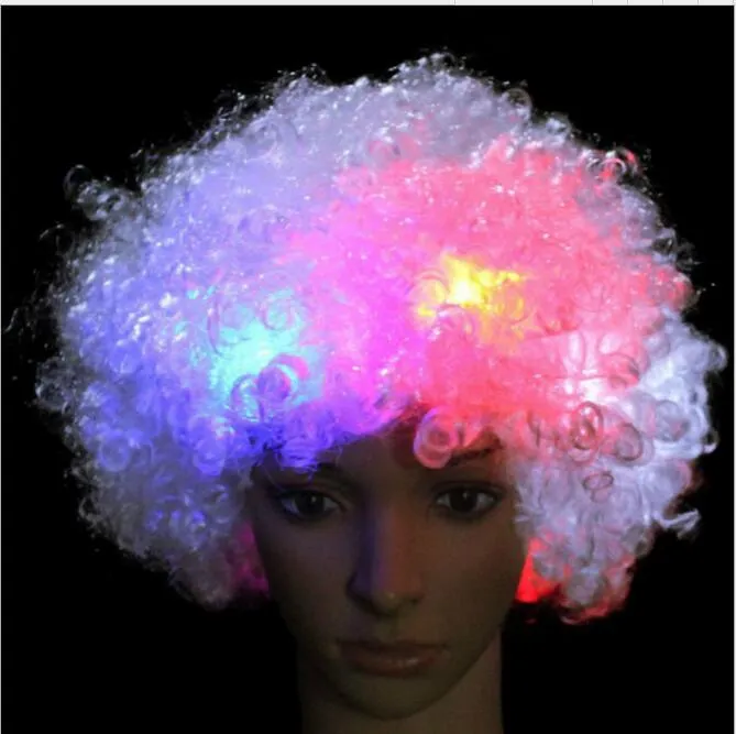 Parrucca riccia da discoteca di Halloween Parrucche afro arcobaleno Pagliaccio Bambino Costume adulto Tifoso di calcio Parrucche luminose Parrucche capelli il calcio Fan Fun