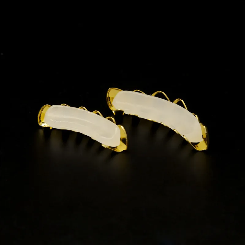 2017 Gold silver Color Hiphop Teeth Grill Top & Bottom Grill Hip Hop Bling Hollow Vampire Teeth for Halloween Christmas Gift