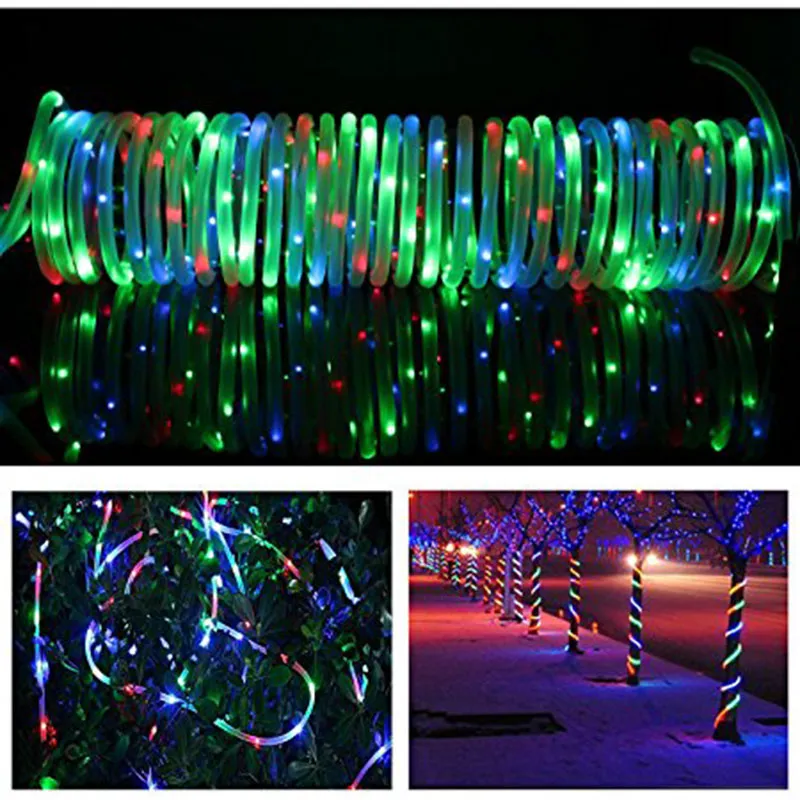 Warm Wit Rood Geel RGB Solar Powered Lampen LED-snaren Outdoor Decor Touw Tube String Fairy Lights voor Tuin Omheining Landschap