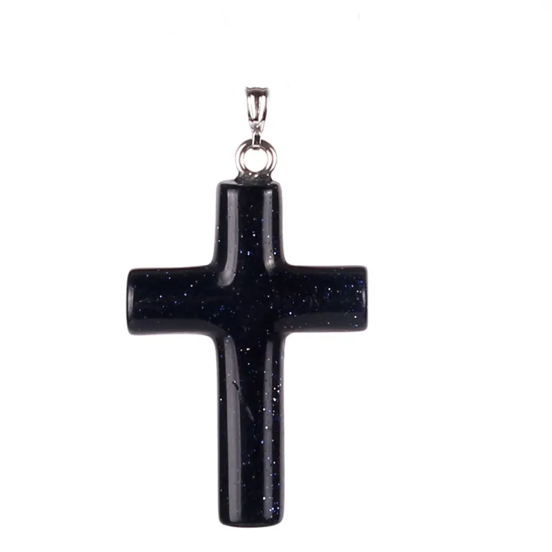 Wholesale Mixed Natural Energy Crystal Stones Slim Hanging Celtic Cross Lucky Pendant Free Beads for Women Men Hand Carved Pendants Jewelry