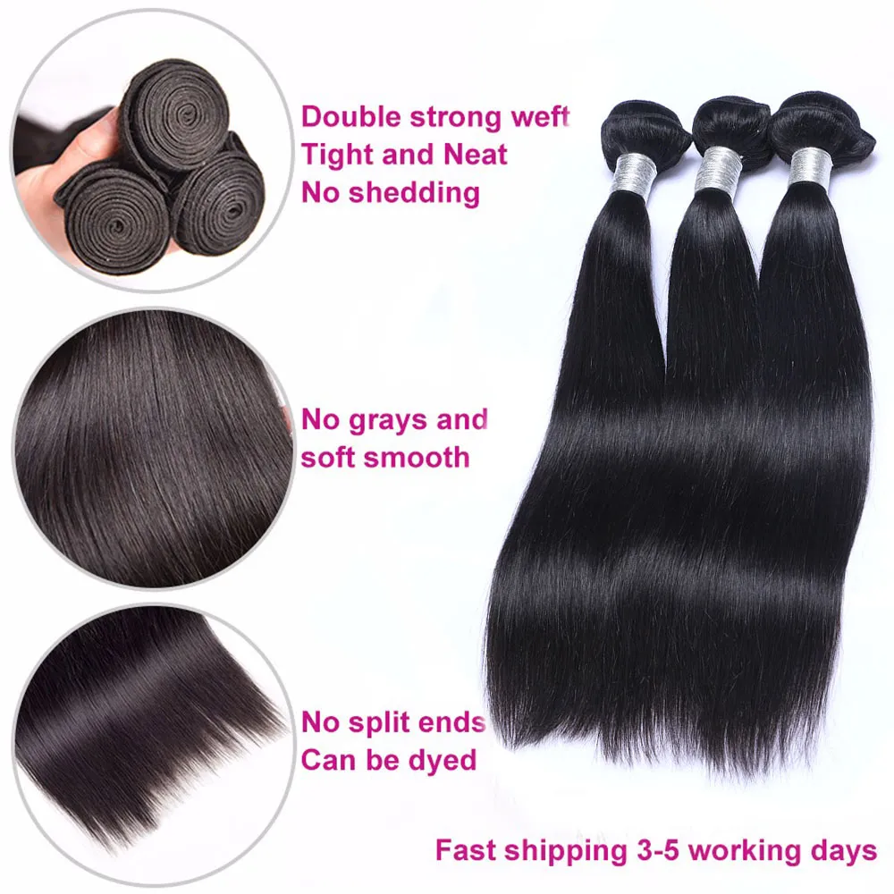 Brazilian Malaysian Indian Peruvian Cambodian Virgin Straight Hair Weave 7A Grade Brazillian Human Hair Extensions Double Weft Natural Color