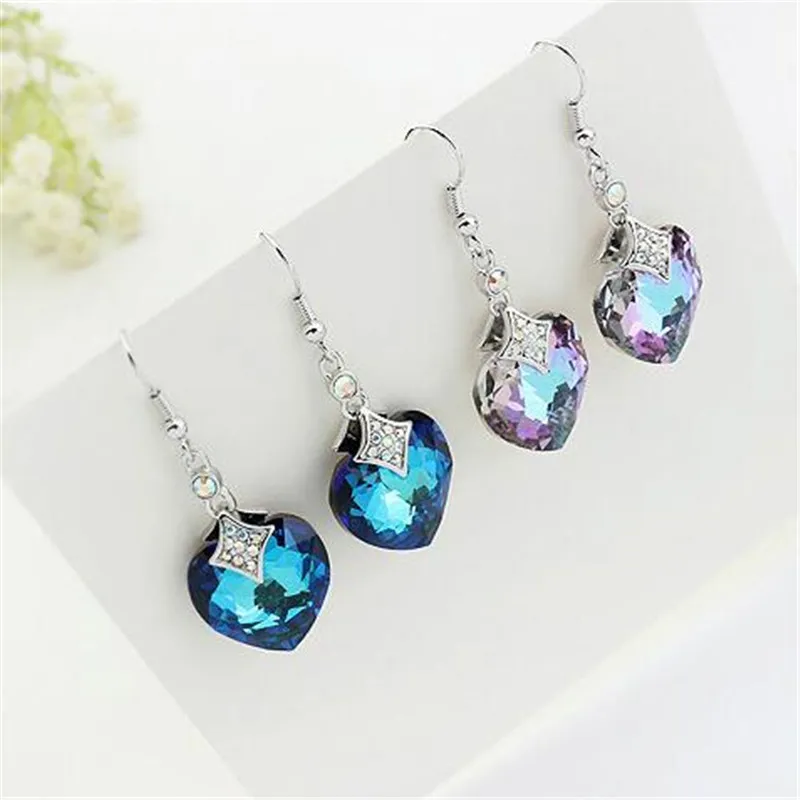 Heart Crystal from Swarovski Elements Fashion Jewelry Sets For Women Long Dangle Drop Earrings Necklace For Bridal 25550